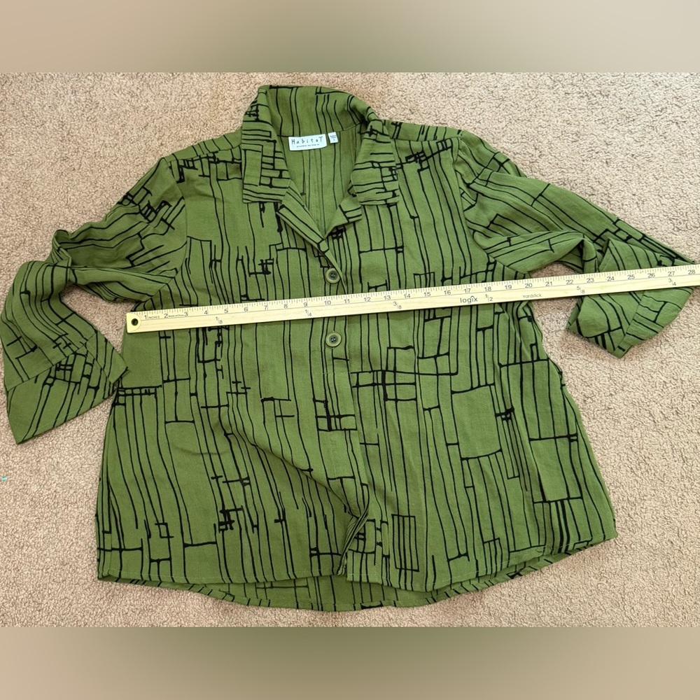 Habital Top Womens Small Green Black Long Sleeve Button Casual Ladies Preppy - Picture 4 of 6